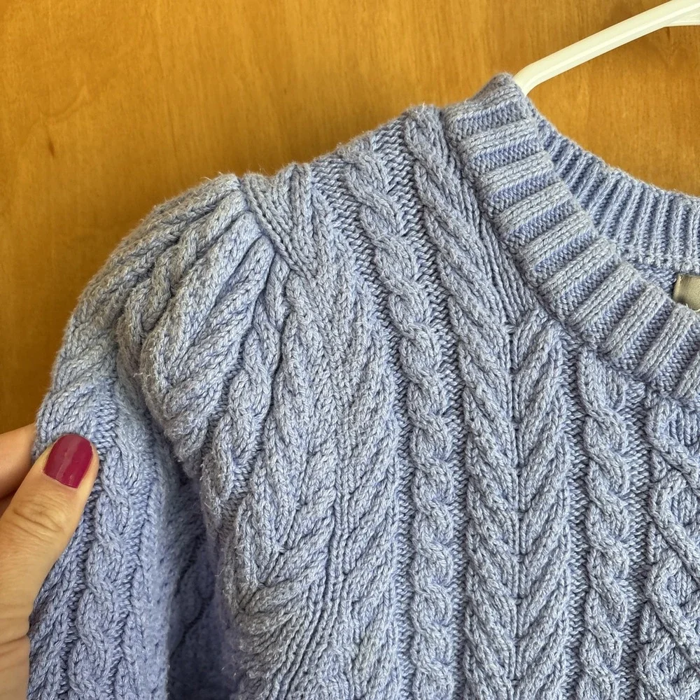 J.Crew Cable-knit puff-sleeve crewneck sweater lavendar‎ small BS978